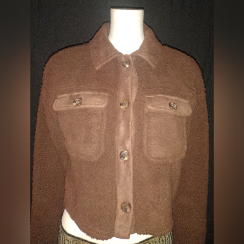 "Hippie Rose" Light Brown Cropped Teddy Jacket
